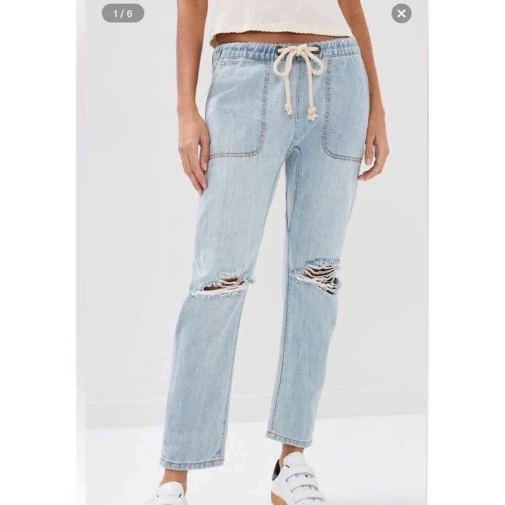 One Teaspoon Women's Size XL Shabbies Drawstring Boyfriend Jeans Light Distresse
